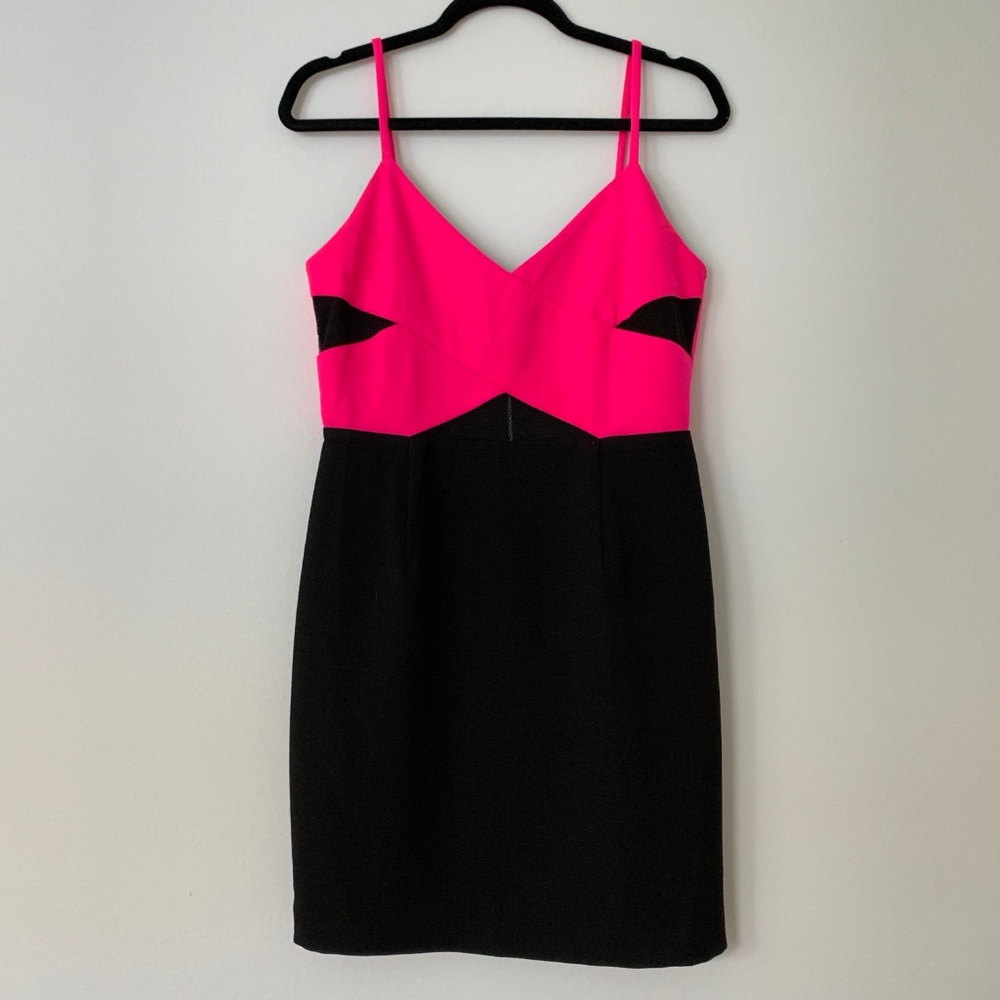 Black and Pink Mesh Cut Out Dress